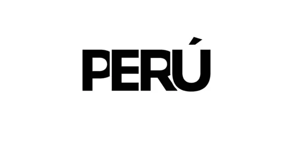ペルー印刷とウェブのエンブレム デザインは幾何学的なスタイル 現代のフォントで大胆なタイポグラフィを用いたベクターイラストを特徴としています 白い背景に隔離されたグラフィックスローガン — ストックベクタ