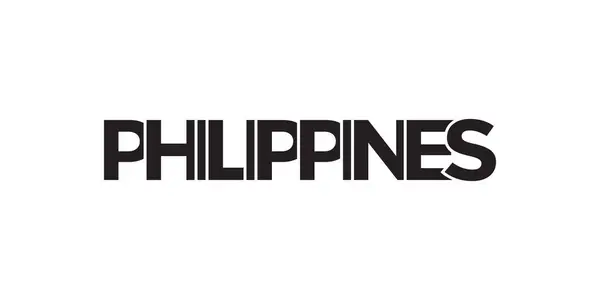 菲律宾的印刷品和网络标志 设计以几何风格为特色 用现代字体的粗体字体表示矢量图解 白色背景上孤立的图形化标语字母 — 图库矢量图片