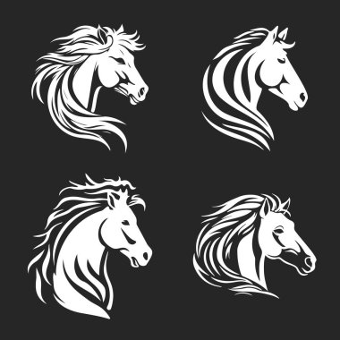 Çizgi tasarımında at kafası silueti. Logo, etiket, dövme için vektör şablonunu ayarla.