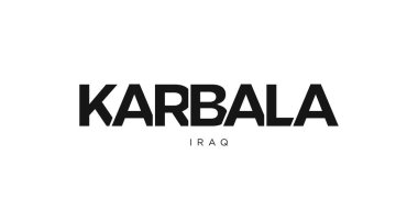 Irak amblemindeki Karbala 'da parmak izi ve ağ var. Tasarım, modern yazı tipinde cesur tipografiye sahip geometrik stil, vektör illüstrasyonuna sahiptir. Beyaz arkaplanda izole edilmiş grafiksel slogan harfleri.