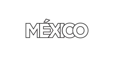 Parmak izi ve ağ için Meksika amblemi. Tasarım, modern yazı tipinde cesur tipografiye sahip geometrik stil, vektör illüstrasyonuna sahiptir. Beyaz arkaplanda izole edilmiş grafiksel slogan harfleri.