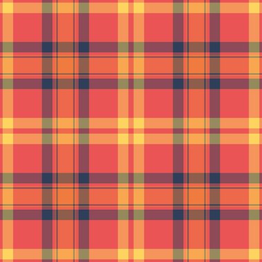 Kırmızı ve turuncu renklerde kusursuz arkaplan dokusuna sahip desenli tartan ekoseli kumaş.