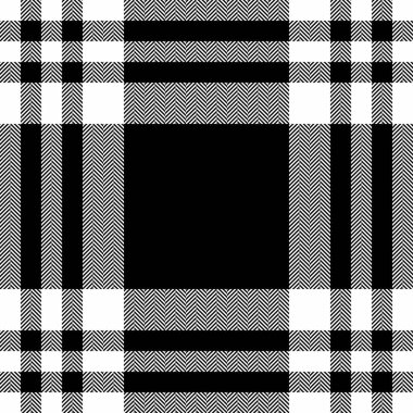 Tartan kumaş deseninin kusursuz dokusunu beyaz ve siyah renklerde tekstil arka plan vektörü ekoseli ile kontrol et.