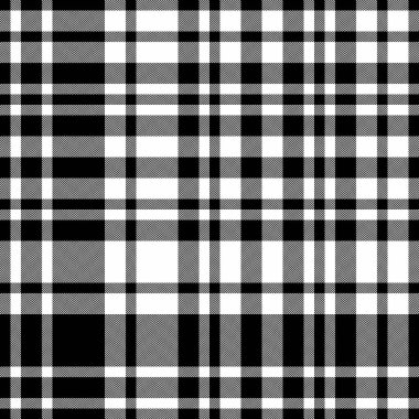 Ekose desenli ekose desenli kumaş dokusu siyah ve beyaz renklerde vektörsüz tekstil denetimi.