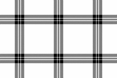 Beyaz ve siyah renklerde ekose kontrol vektörü olan desensiz tartan tekstil dokusu.