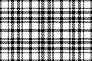 Ekose desenli kumaşın kumaş desenini siyah ve beyaz renklerde tartan tekstil vektör arkaplanı ile kontrol et.