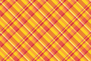Kumaş desenli ekose kumaşın turuncu ve kırmızı renklerde pürüzsüz arka planı olan vektör tartan kumaşı..