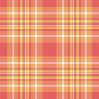 Turuncu ve açık renkli ekose kumaşlı, dikdörtgen eklemsiz tartanın doku vektör deseni.