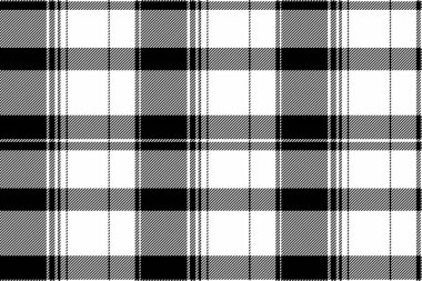 Beyaz ve siyah renklerde tartan dokusunu kontrol eden kusursuz arkaplan tekstili kumaş desenli ekoseli..