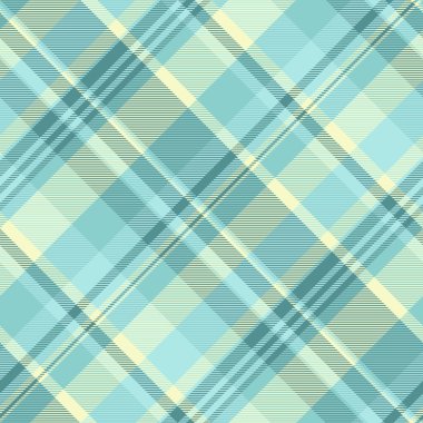 Kalıplı tartan tekstil desen kontrol vektörü, pürüzsüz doku kumaş arka planı ışık ve cyan renkleriyle.
