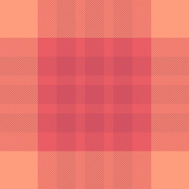 Kumaş desenli ekose kumaşın arka plan vektör deseni. Tekstil deseni, kırmızı ve açık somon renklerinde kusursuz bir kontrol..