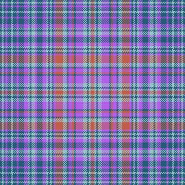 Cyan ve mor renklerde kumaş arka plan vektörüyle ekose tartan kontrolünün dokusuz dokusu.