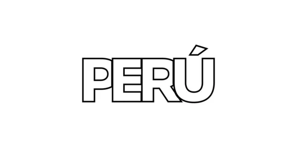 ペルー印刷とウェブのエンブレム デザインは幾何学的なスタイル 現代のフォントで大胆なタイポグラフィを用いたベクターイラストを特徴としています 白い背景に隔離されたグラフィックスローガン — ストックベクタ
