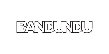 Bandundu, Kongo ambleminde baskı ve ağ için. Tasarım, modern yazı tipinde cesur tipografiye sahip geometrik stil, vektör illüstrasyonuna sahiptir. Beyaz arkaplanda izole edilmiş grafiksel slogan harfleri.