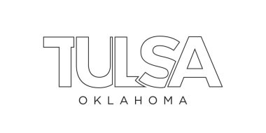 Tulsa, Oklahoma, ABD tipografi sloganı. Baskı ve web ürünleri için grafik şehir harfleriyle Amerika logosu.