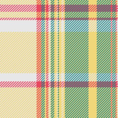 Tekstil ekoseli kumaşın kumaş dokusu, sarı ve gök mavisi renklerinde kontrol motifli arka plan vektörü ile kusursuz..