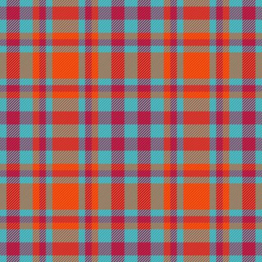 Ekose desenli arka plan ekoseli doku vektör dokusu. Kırmızı ve cyan renklerinde tartsız tekstil..