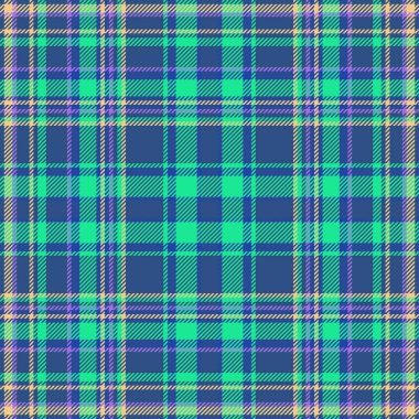 Mavi ve turkuaz renklerde tartan ekose kontrol arkaplanı olan kusursuz vektör kumaşının desensel dokusu.