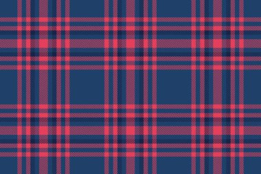 Ekose vektörün kumaş desen kontrolü arka plan tekstil tartan dokusu ile mavi ve kırmızı renklerde.