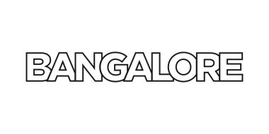Bangalore, Hindistan ambleminde basılı ve internetli. Tasarım, modern yazı tipinde cesur tipografiye sahip geometrik stil, vektör illüstrasyonuna sahiptir. Beyaz arkaplanda izole edilmiş grafiksel slogan harfleri.