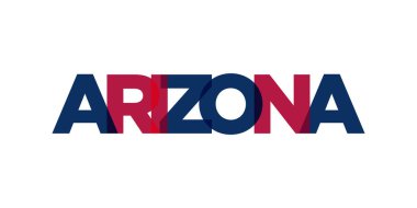 Arizona, ABD tipografi sloganı. Baskı ve web ürünleri için grafik şehir harfleriyle Amerika logosu.