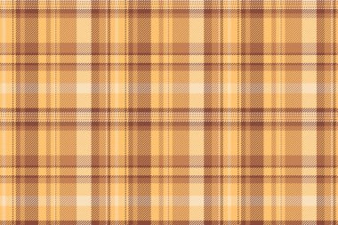 Turuncu ve kırmızı renklerde ekose desenli kumaş dokusu olan tekstil kontrol kumaşının tartan kusursuz arkaplanı.