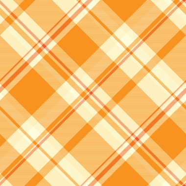 Turuncu ve açık renkli desensiz ekoseli kumaş vektörü ile tekstil kumaş arkaplanını kontrol et.