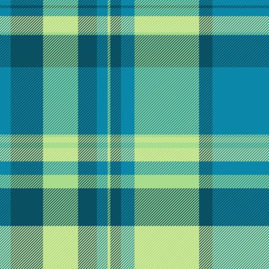 Cyan ve yeşil renklerde ekose tartan dokuya sahip tekstil kusursuz denetim kumaş vektör deseni.