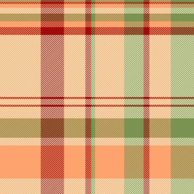 Açık ve turuncu renklerde tartan arkaplan deseni olan tekstil desenli vektörün kusursuz dokusunu kontrol et.