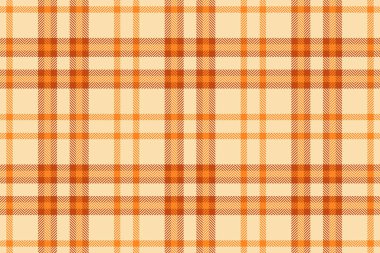 Vektör tekstil dikişsiz ekose kumaş. Turuncu ve buğday renklerinde kontrol desenli arka plan dokusu var..