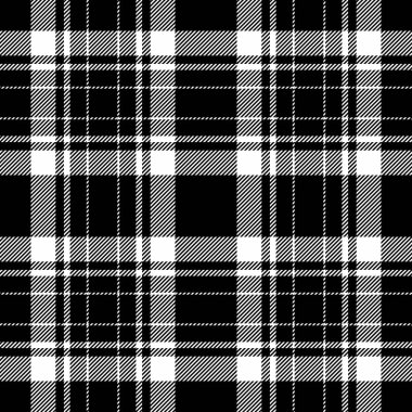 Siyah ve beyaz renklerde tartan tekstil denetimi ile kusursuz kumaş deseninin ekose dokusu.