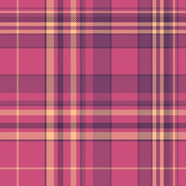 Kalıpsal kumaş arkaplan tekstilini pembe ve turuncu renklerde desensiz vektör tartanı ile kontrol et.