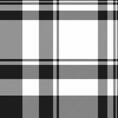 Ekose vektör tekstil kumaşının kumaş arkaplan dokusu beyaz ve siyah renklerde dikişsiz tartan denetimi.
