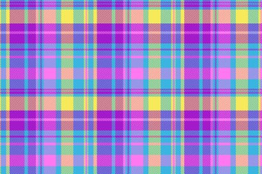 Cyan ve mor renkli vektör kumaş desenli ekose kontrolün tekstil tartan arka planı.
