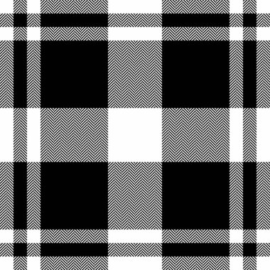 Tartan kumaş dokusunun beyaz ve siyah renklerde ekoseli ekoseli vektör tekstil arkaplanı.