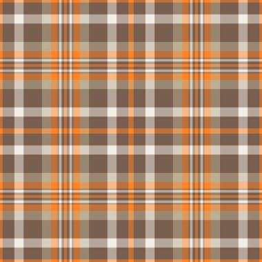 Turuncu ve pastel renklerde desenli ekose arka planı olan tekstil kumaşı için tartan denetimi.