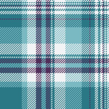 Cyan ve beyaz renklerde kumaş ekoseli tartan denetimi ile tekstil arkaplan deseninin dokusu kusursuz..