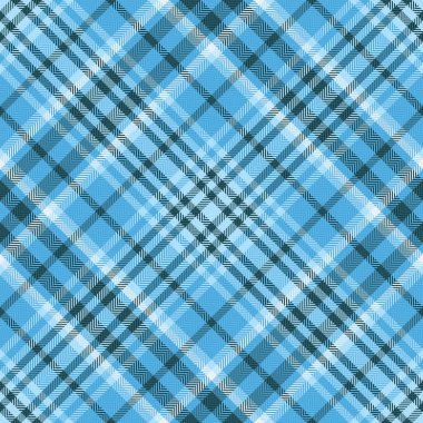 Tekstil dikişsiz kumaşın vektör dokusunu siyan ve koyu renklerde ekose arka plan tartanı ile kontrol et.