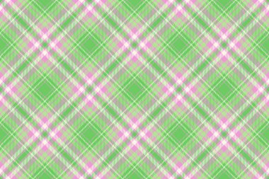 Tartan arka plan desenini yeşil ve pembe renklerde kumaş vektör ekoseli dokusuyla pürüzsüz olarak kontrol et.