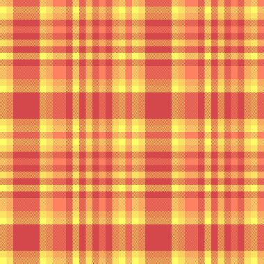 Kırmızı ve lazer limon renklerinde kusursuz doku kontrolü kumaşı olan desen vektör tekstili ekose arkaplan tartanı.