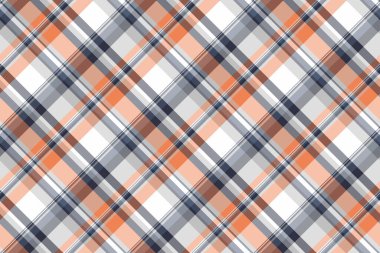 Pastel ve turuncu renklerde kumaş tekstil tartan arkaplanı olan desenli ekosenin kusursuz kontrol vektörü.