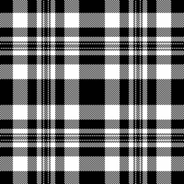 Tekstil kumaş kontrollü ekose ekose vektörün desen tartan arka planı siyah ve beyaz renklerde pürüzsüz.