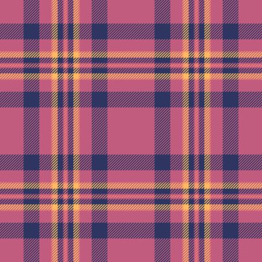 Dikensiz kumaş deseninin ekoseli tekstil arka planında pembe ve mavi renklerde tartan kontrol dokusu vektörü var.