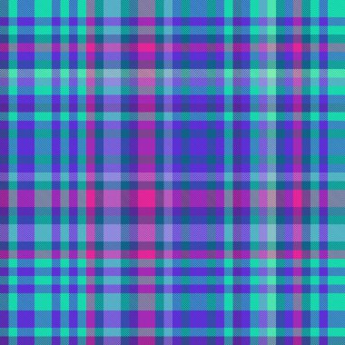 Ekose desenli tartanın tekstil vektör dokusu, turkuaz ve çivit renklerinde kusursuz bir arka plan kumaş kontrolüyle.