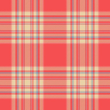 Tartan desenli ekoseyi kırmızı ve açık renkli vektörsüz tekstil kumaşıyla kontrol et.