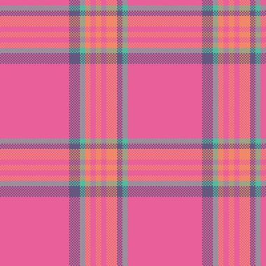 Tartan desenli ekoseli kumaş, pembe ve kırmızı renklerde, dikdörtgen arkaplanlı bir vektör tekstil..