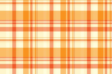 Turuncu ve açık sarı renkli tartan arkaplan kumaşlı ekoseli kumaşın kusursuz vektör kontrolü.