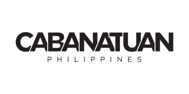 Filipinler 'deki Cabanatuan amblemi, baskı ve ağ için. Tasarım, modern yazı tipinde cesur tipografiye sahip geometrik stil, vektör illüstrasyonuna sahiptir. Beyaz arkaplanda izole edilmiş grafiksel slogan harfleri.