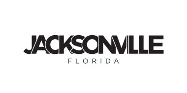 Jacksonville, Florida, ABD tipografi sloganı. Baskı ve web ürünleri için grafik şehir harfleriyle Amerika logosu.