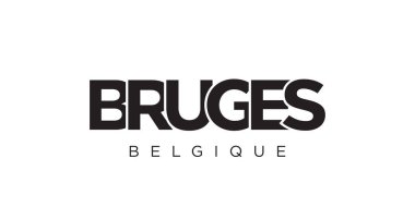 Belçika ambleminde parmak izi ve ağ için Bruglar var. Tasarım, modern yazı tipinde cesur tipografiye sahip geometrik stil, vektör illüstrasyonuna sahiptir. Beyaz arkaplanda izole edilmiş grafiksel slogan harfleri.